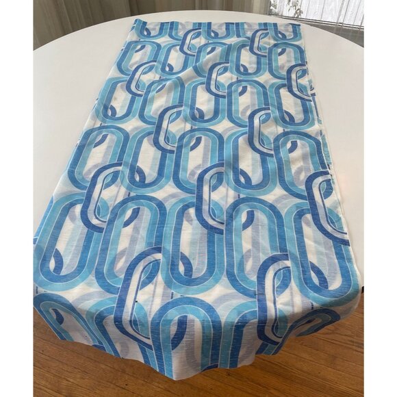 Vintage 1970s curtain, blue and white geometric groovy pattern, single panel - Picture 9 of 10